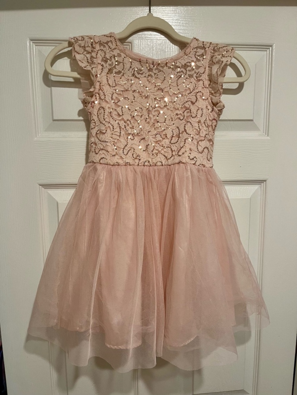Cat & Jack Blush Pink Flutter Sleeve Tulle Party Dress (Girls Size Medium 7/8)